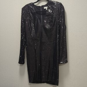 Dress the Population Black Sequin Long Sleeve Dress